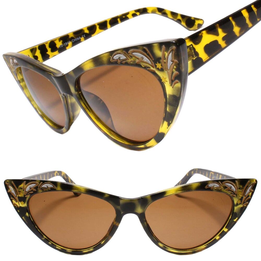 Classy Elegant Exotic Retro Fashion Cat Eye Sunglasses Pointy Tortoise Frame